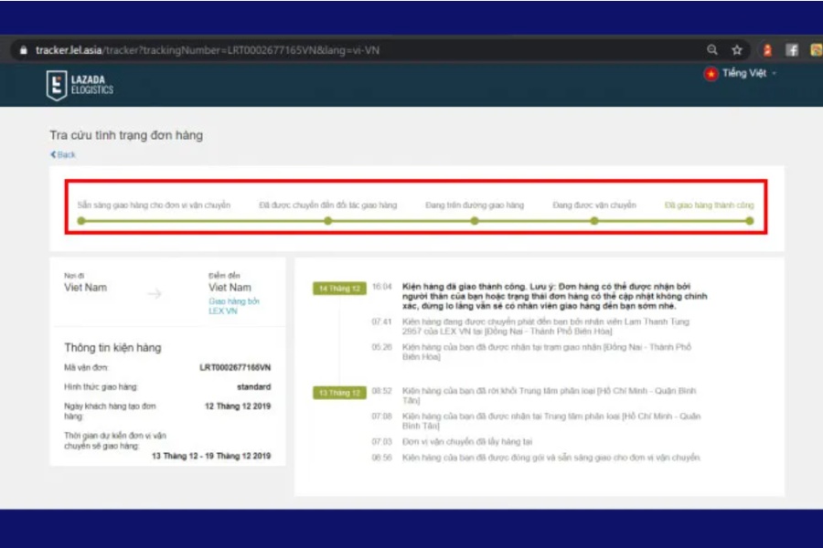 Tra cứu bằng mã vận đơn LEX VN tracking bước 3